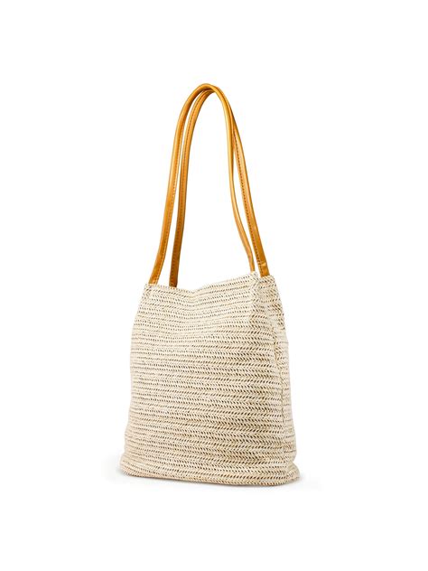 Straw and bamboo shoulder bag Waxy white .